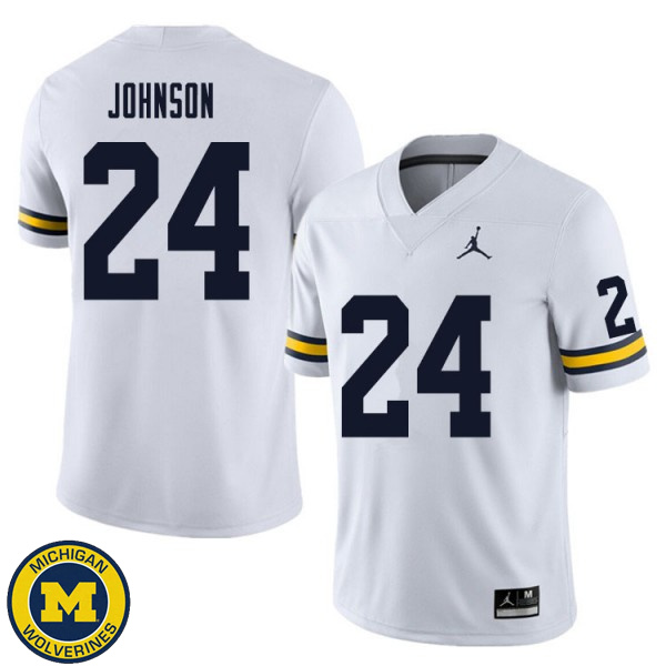 Men's Michigan Wolverines #24 George Johnson White Official Game Jersey